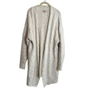 Knox Rose Womens Longline Cable Knit Cardigan Large Ivory Open Front